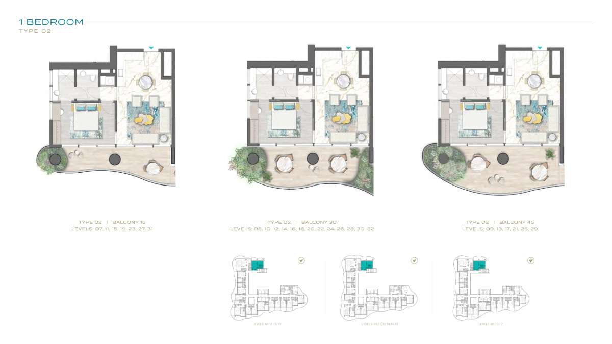 1BHK-Type 02-Balcony 15, Type 02-Balcony 30, Type 02-Balcony 45